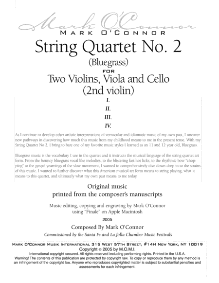 String Quartet No. 2 "Bluegrass" (violin 2 part - two vlns, vla, cel) image number null