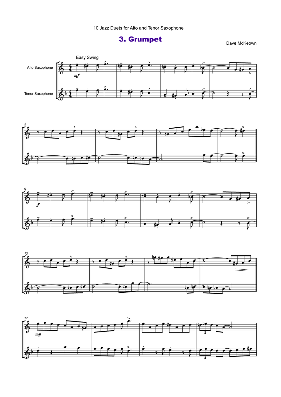 10 Jazz Duets for Alto and Tenor Saxophone Woodwind Duet scores gallery preview page 5