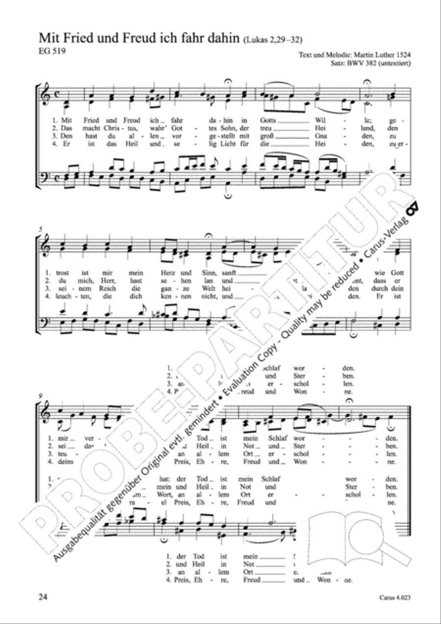 Luther Lieder in settings by J. S. Bach for mixed choir SATB 4-Part scores gallery preview page 25