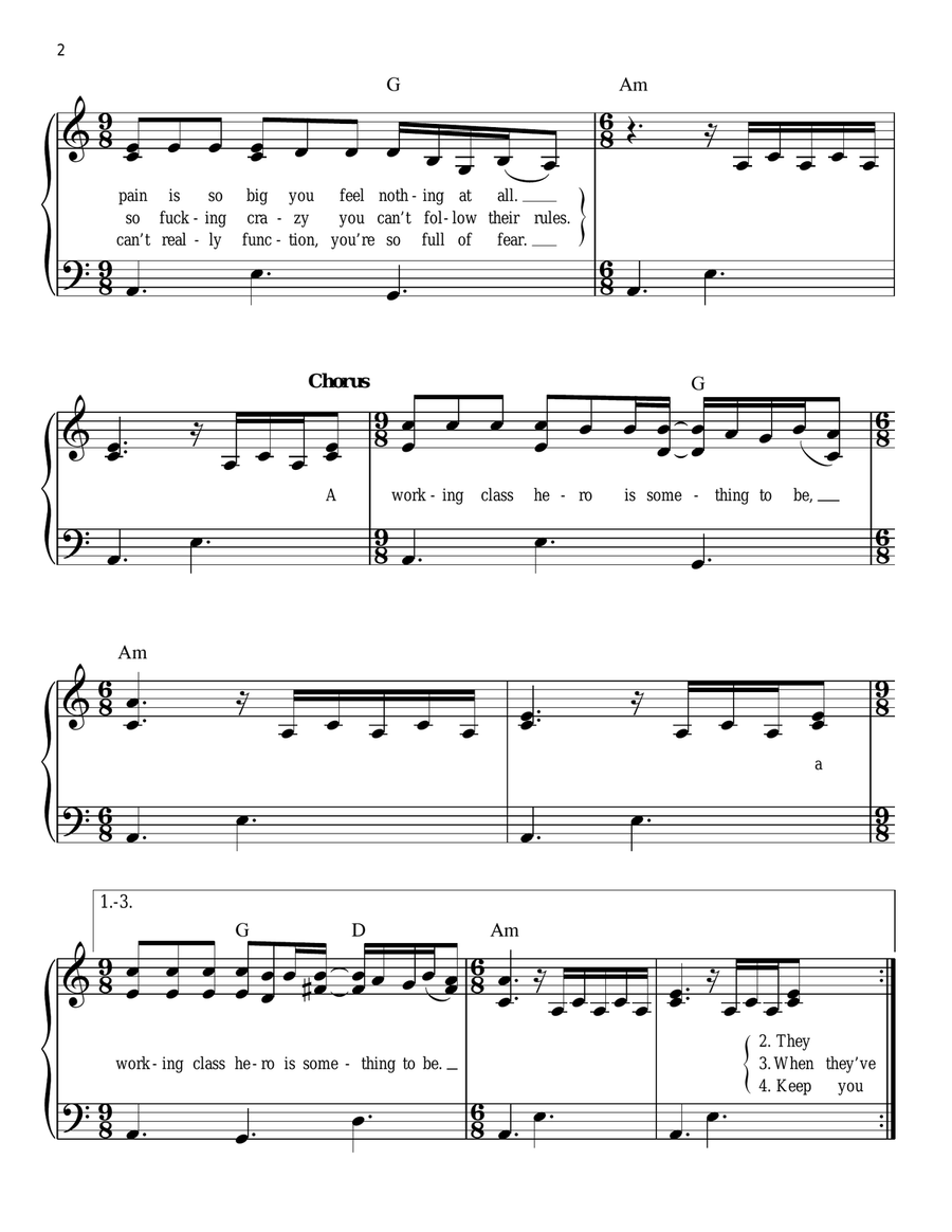 Working Class Hero Easy Piano scores gallery preview page 2