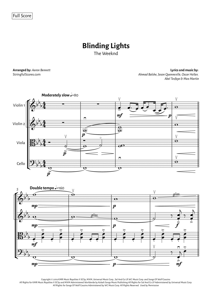 Blinding Lights String Quartet scores gallery preview page 1