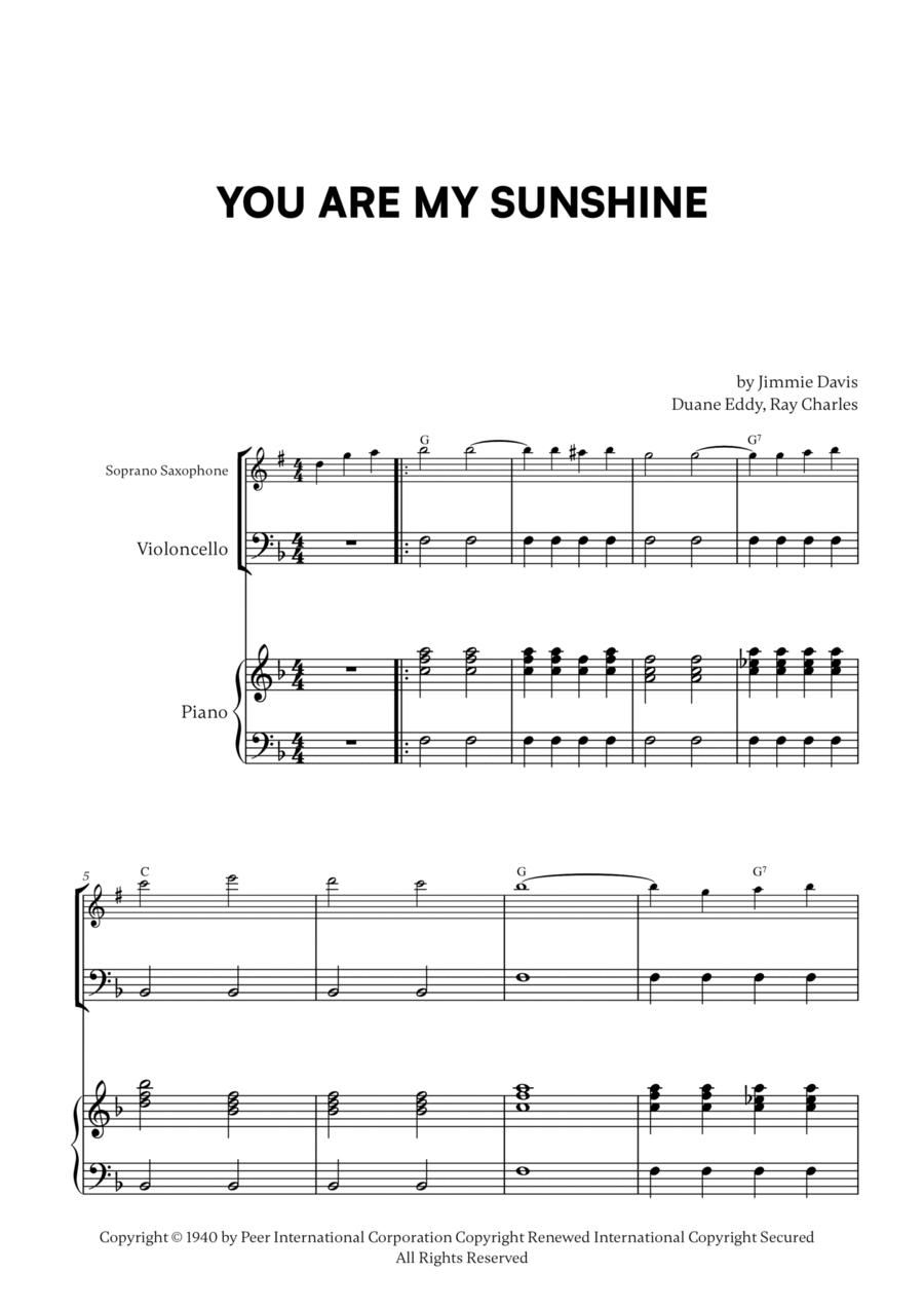 You Are My Sunshine You Are My Sunshine Soprano Saxophone scores gallery preview page 1