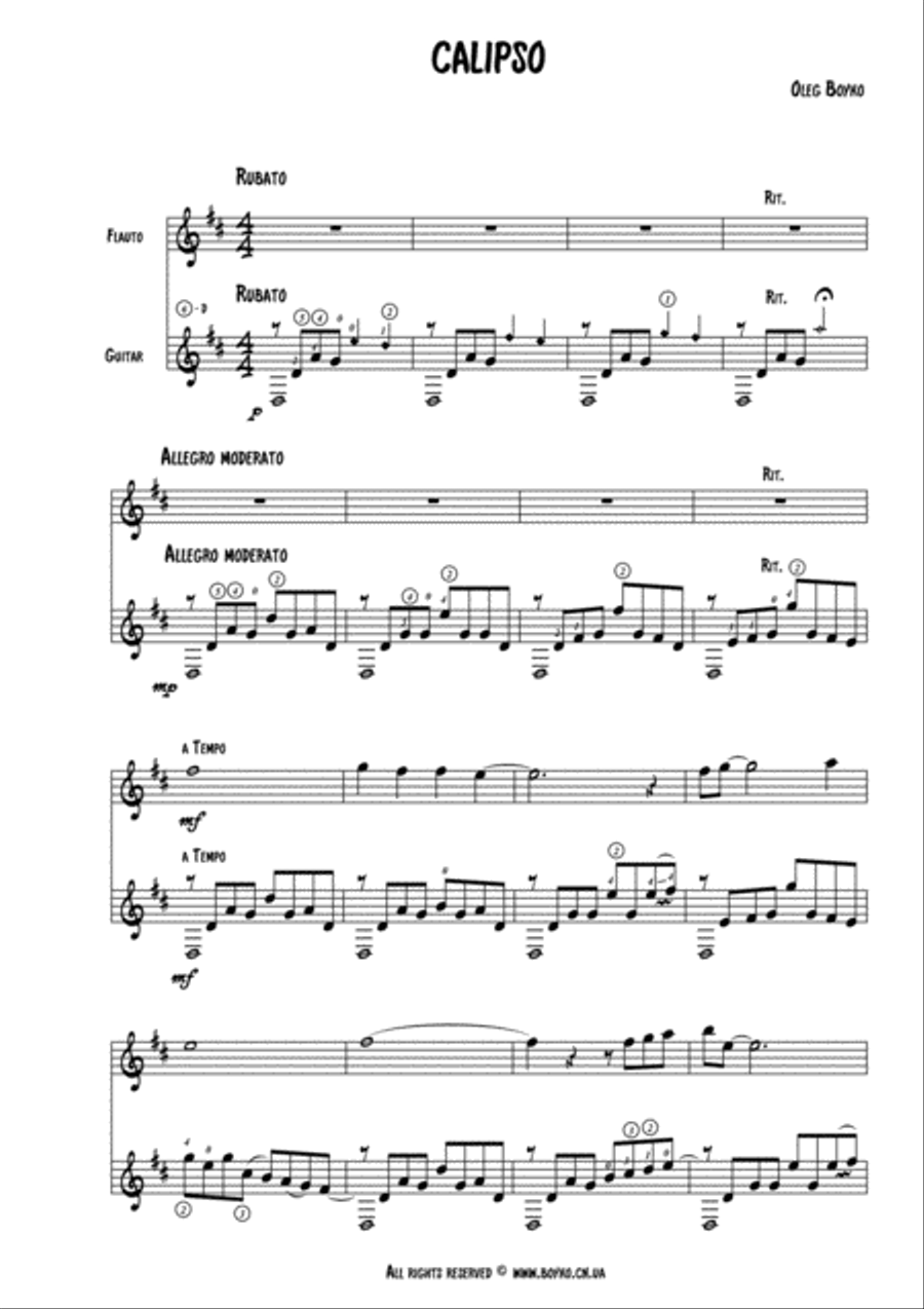 Suite for flute & guitar 'Calipso' Flute scores gallery preview page 1