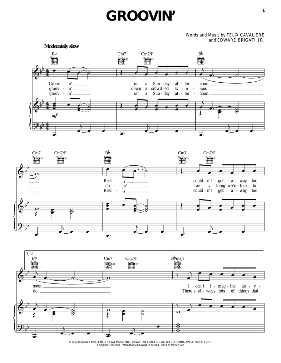 Groovin' Groovin' Piano, Vocal, Guitar scores gallery preview page 1