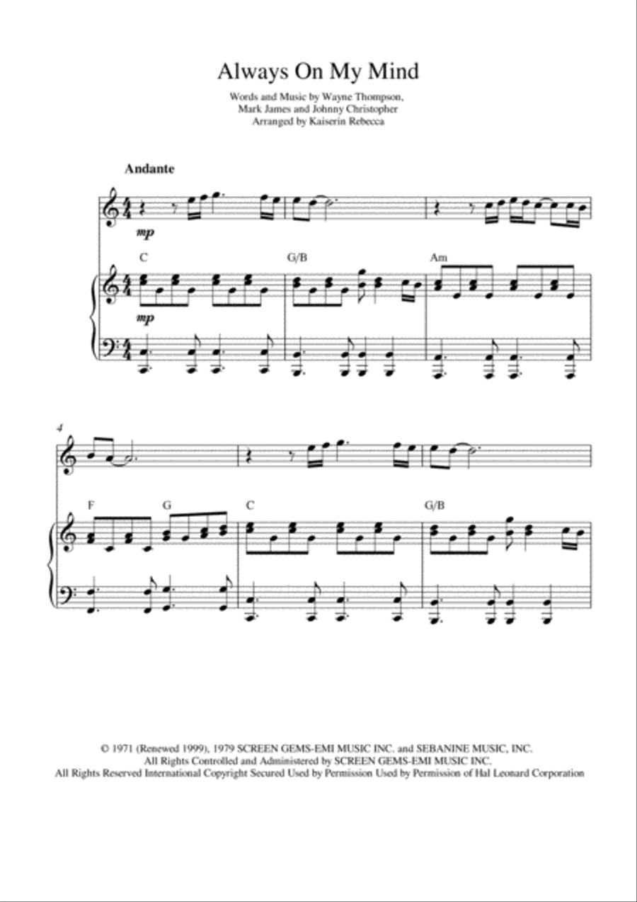 Always On My Mind Violin Solo scores gallery preview page 1