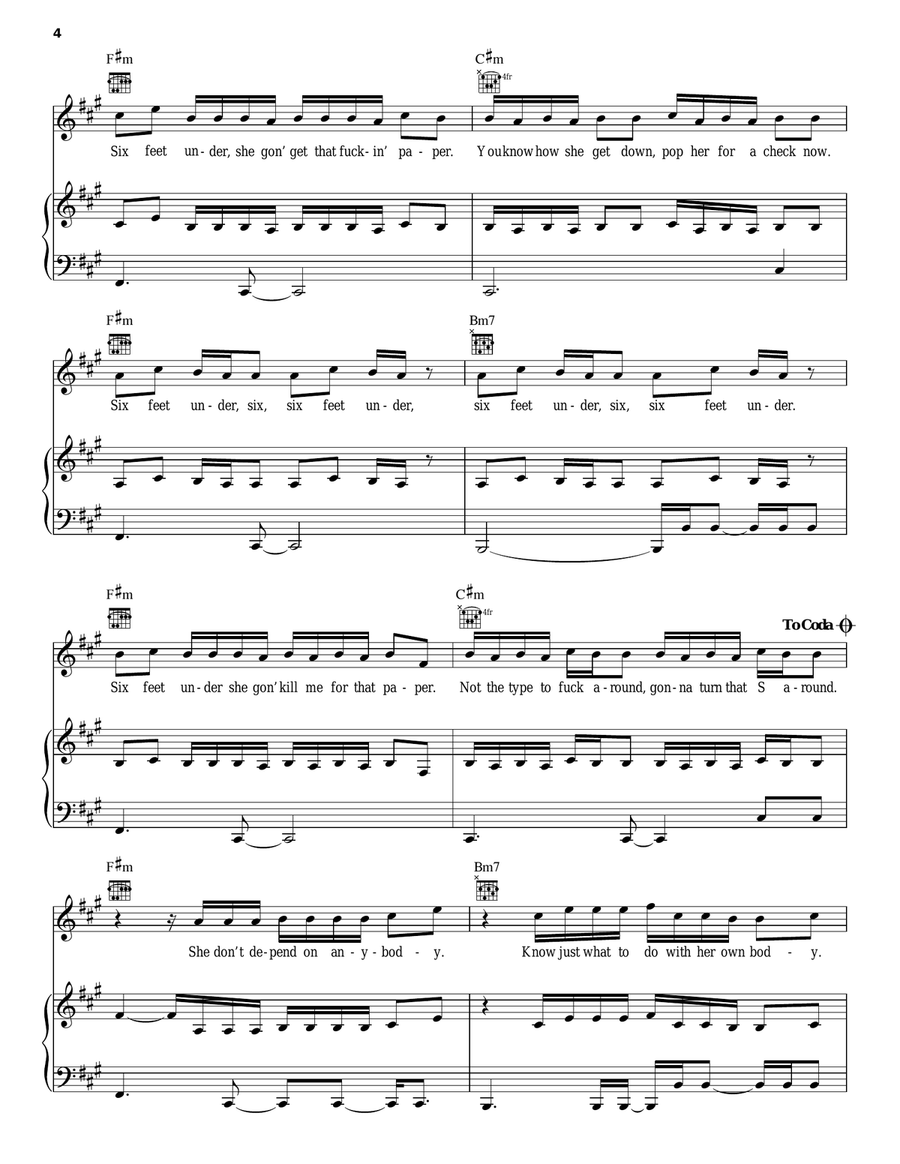 Six Feet Under Piano, Vocal, Guitar scores gallery preview page 4