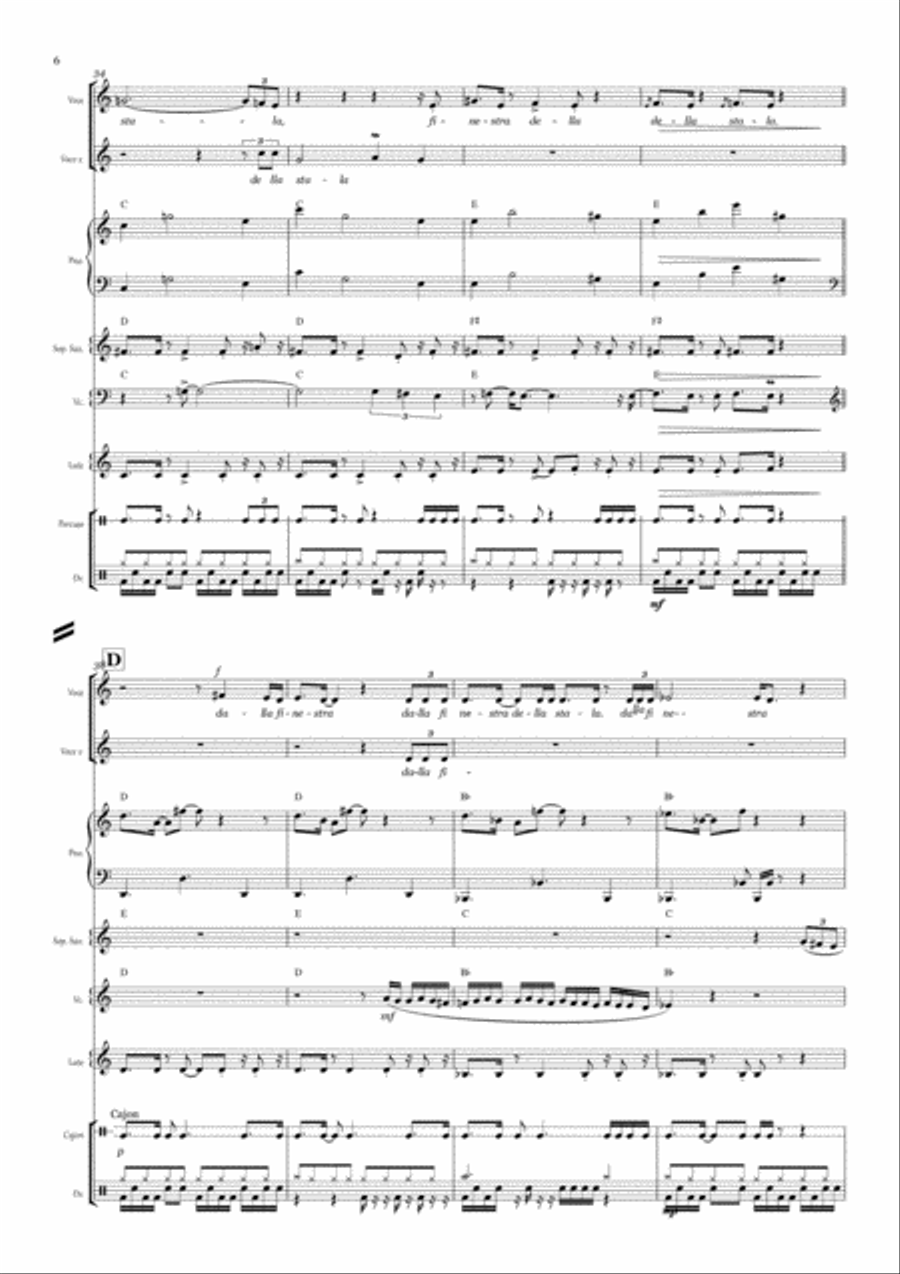 I Fiori (Flowers) -for Voice, Lute, Sop. Sax, Cello, Piano and Percussions Piano, Vocal, Guitar scores gallery preview page 6