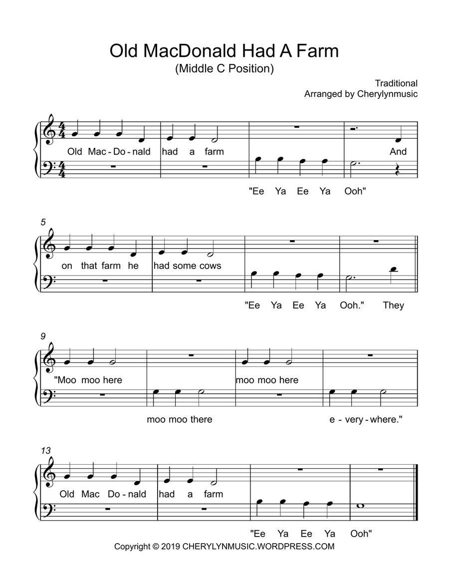 Old MacDonald Had A Farm (Middle C Position) Large Ensemble scores gallery preview page 1