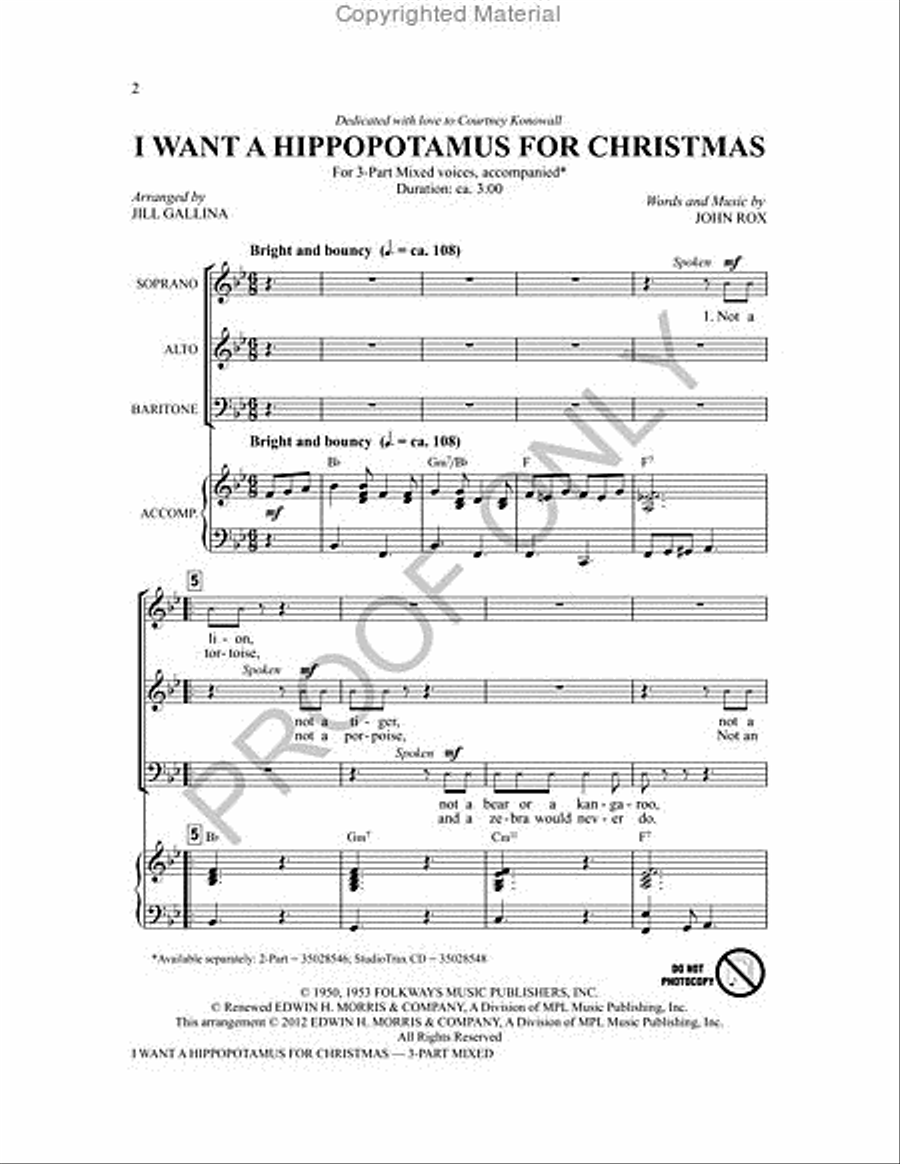 I Want a Hippopotamus for Christmas 3-Part scores gallery preview page 2