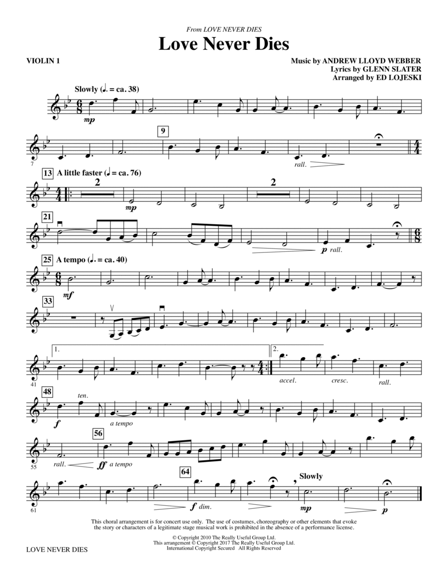 Love Never Dies - Violin 1 Choir scores gallery preview page 1