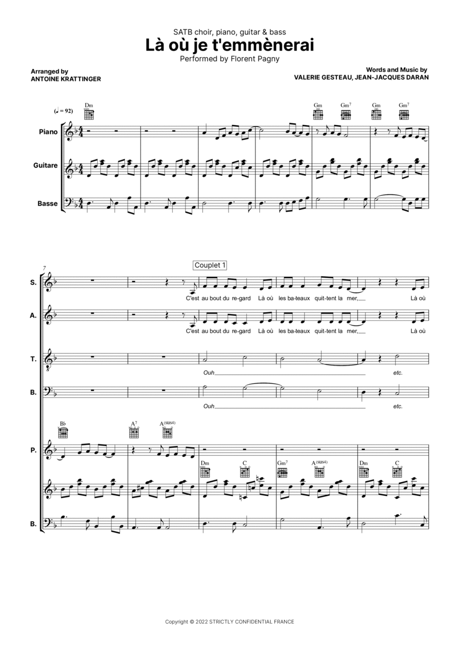 Là où je t'emmenerai 4-Part scores gallery preview page 1