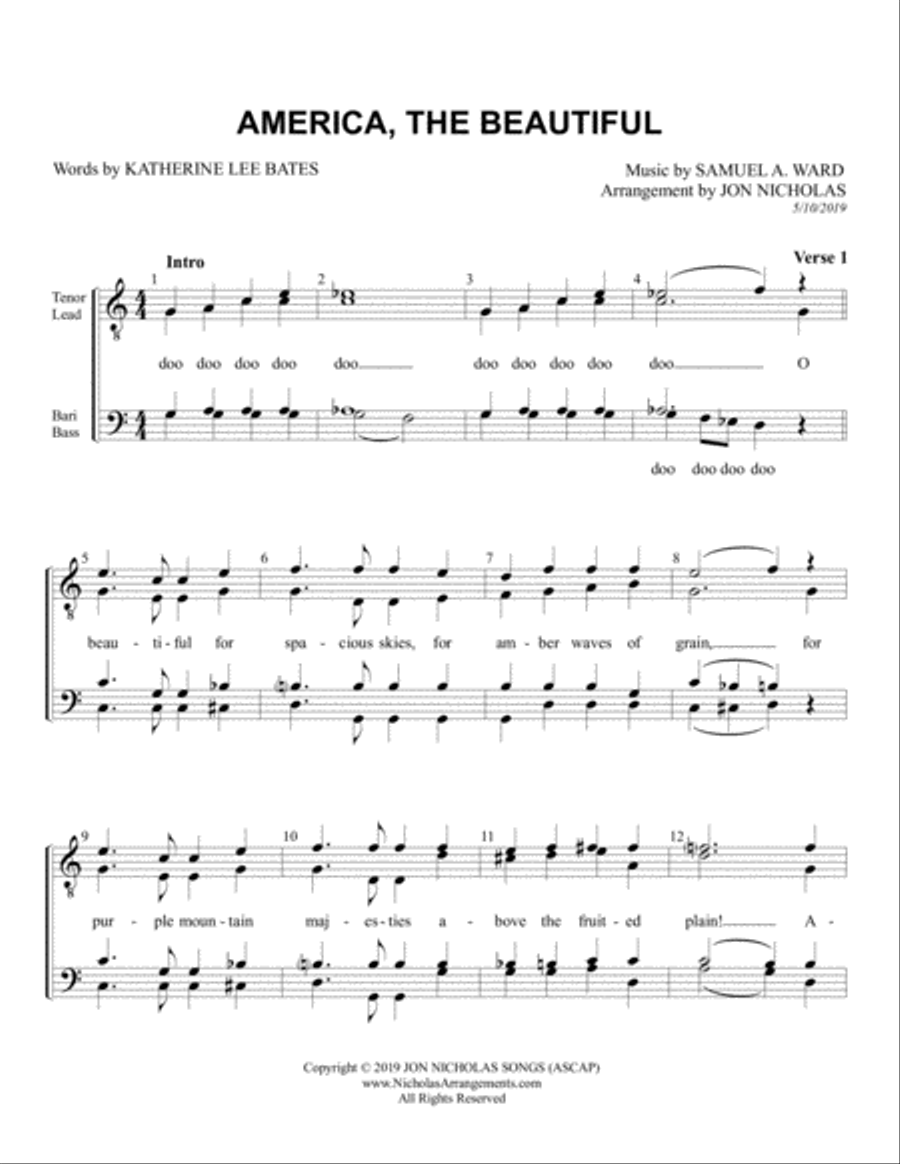 America, The Beautiful TTBB scores gallery preview page 1