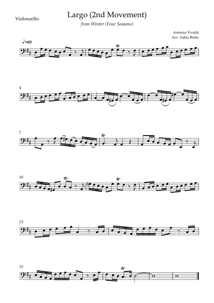 Largo from Winter (Antonio Vivaldi) for Cello Solo Cello Solo scores gallery preview page 1