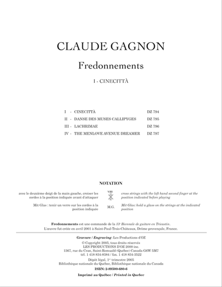 Fredonnements - Cinecitta Guitar Ensemble scores gallery preview page 1