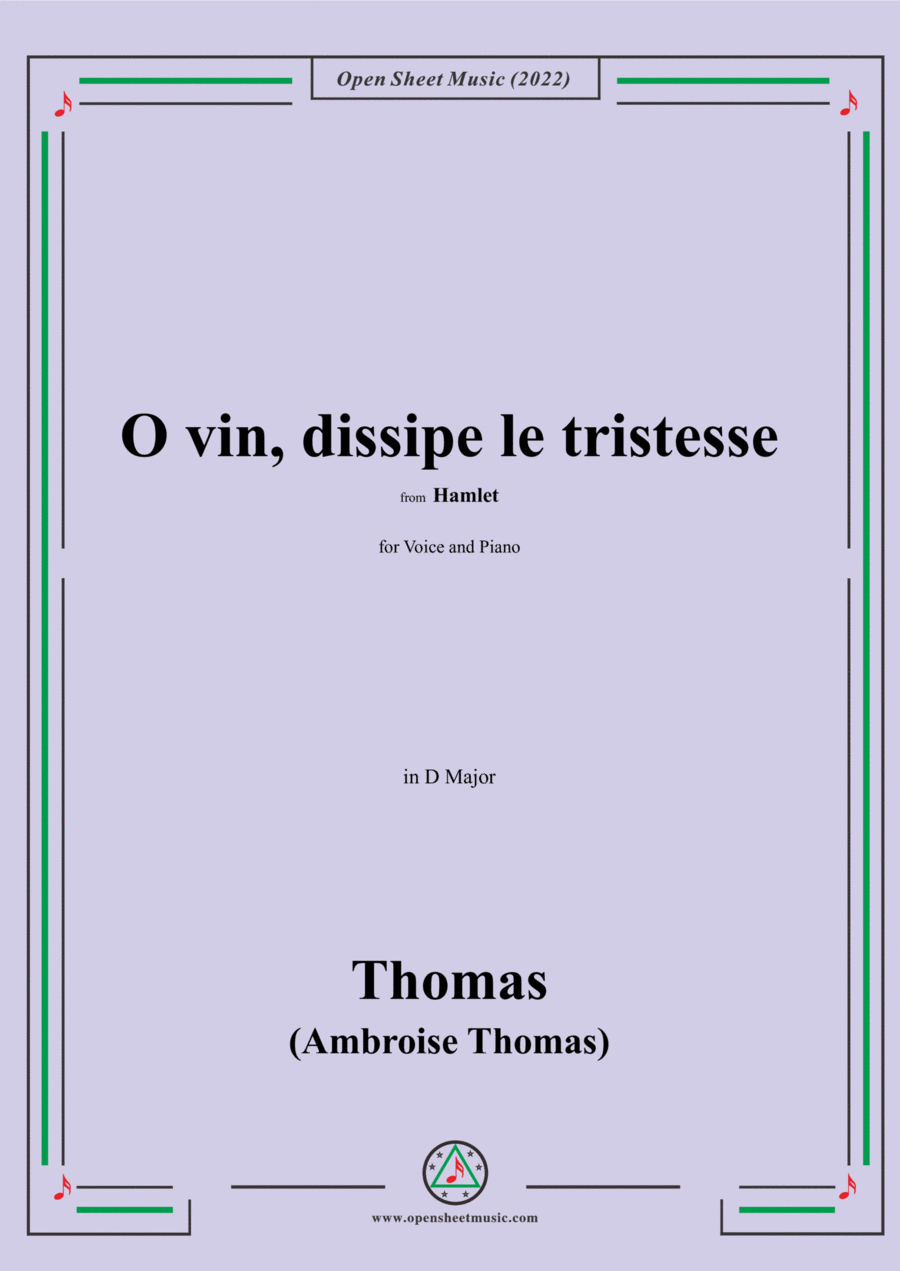 A. Thomas-O vin,dissipe le tristesse,in D Major,from Hamlet,for Voice and Piano Voice Solo scores gallery preview page 1