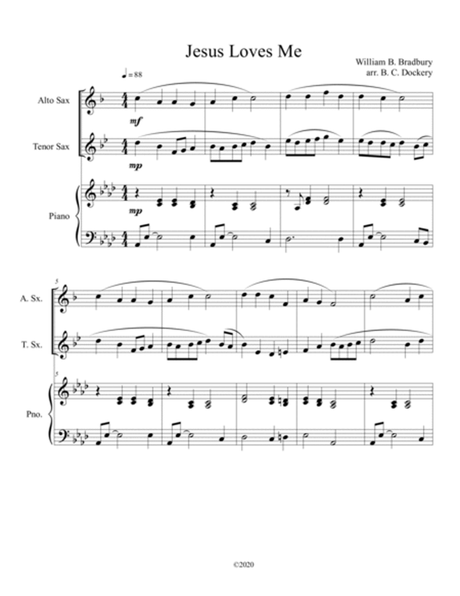 Jesus Loves Me (alto and tenor sax duet) with optional piano accompaniment image number null