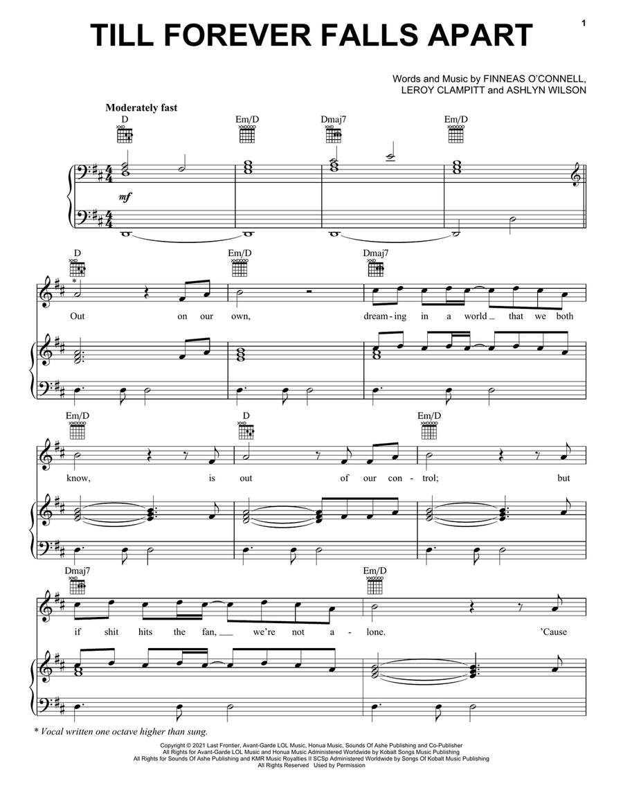 Till Forever Falls Apart Piano, Vocal, Guitar scores gallery preview page 1