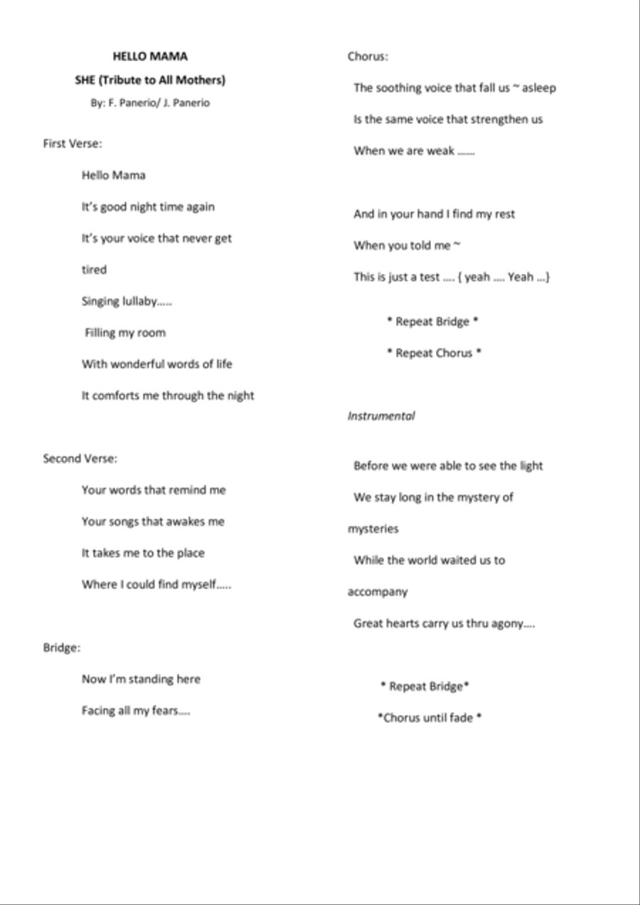 HELLO MAMA (TRIBUTE TO ALL MOTHERS) Small Ensemble scores gallery preview page 1