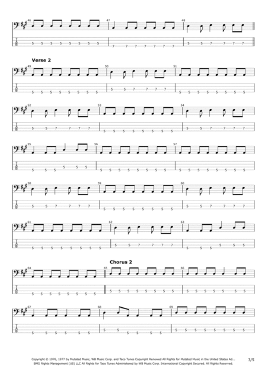 Blitzkrieg Bop Bass Guitar scores gallery preview page 3