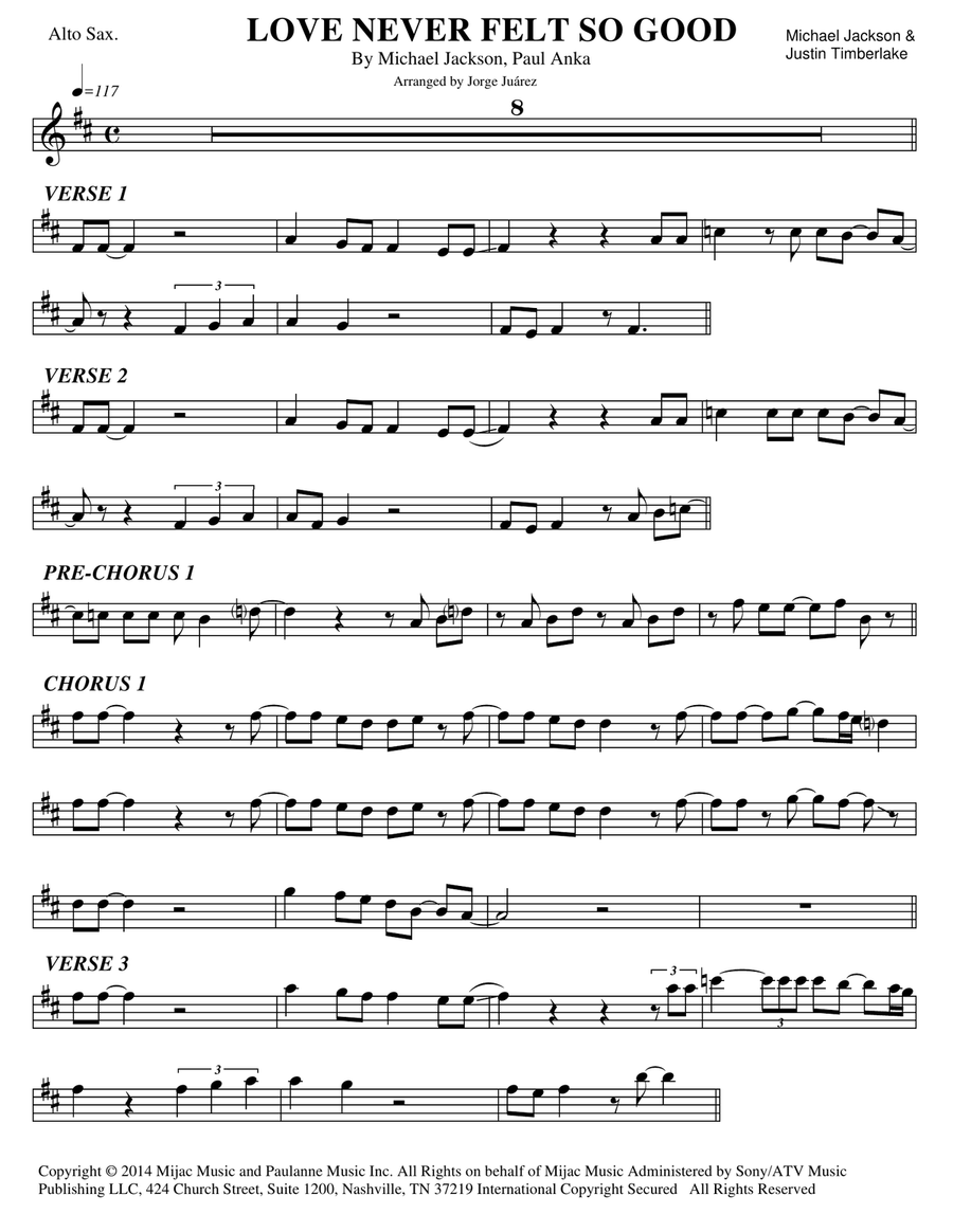 Love Never Felt So Good Alto Saxophone scores gallery preview page 1