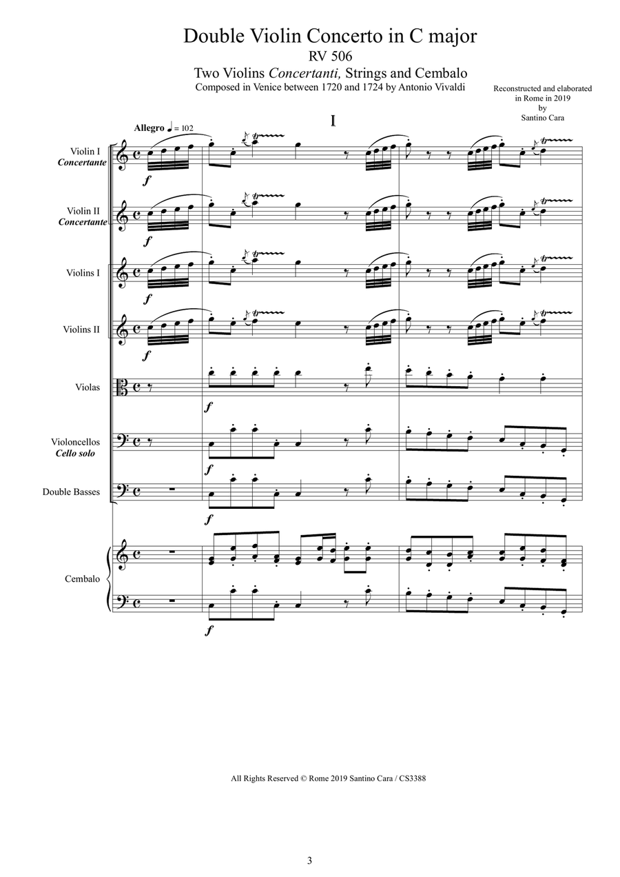 Vivaldi - Double Violin Concerto in C major RV 506 for Two Violins, Strings and Cembalo Chamber Orchestra scores gallery preview page 3