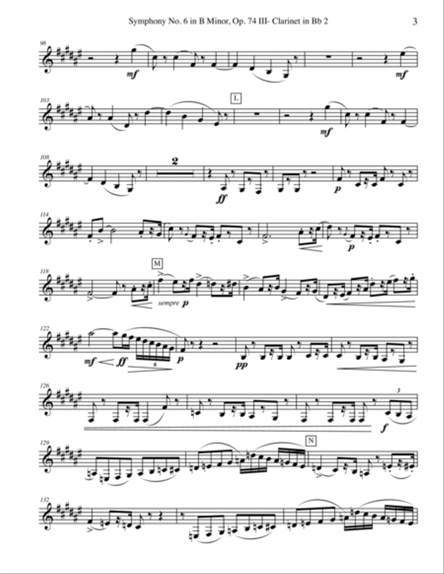‪Tchaikovsky‬ Symphony No. 6, Movement III - Clarinet in Bb 2 (Transposed Part), Op. 74 B-Flat Clarinet scores gallery preview page 3