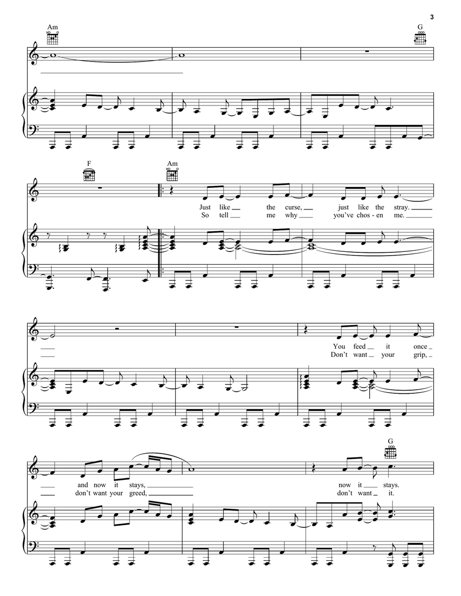 Until It Sleeps Piano, Vocal, Guitar scores gallery preview page 3