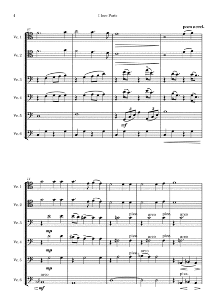 I love Paris - for cello sextet Cello scores gallery preview page 4