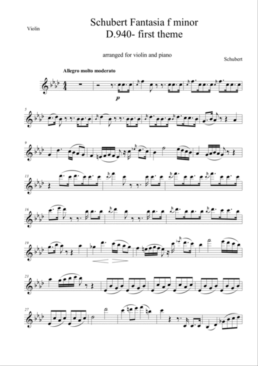 Fantasia f minor D.940 1st Theme Violin Solo scores gallery preview page 5