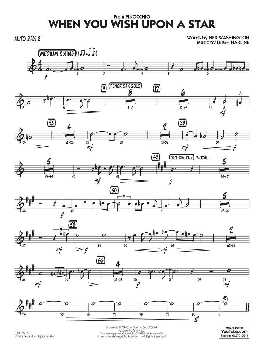When You Wish Upon A Star (Key: C) (arr. Chuck Israels) - Alto Sax 2