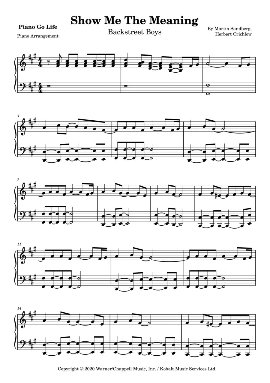 Show Me The Meaning Of Being Lonely Piano Solo scores gallery preview page 1