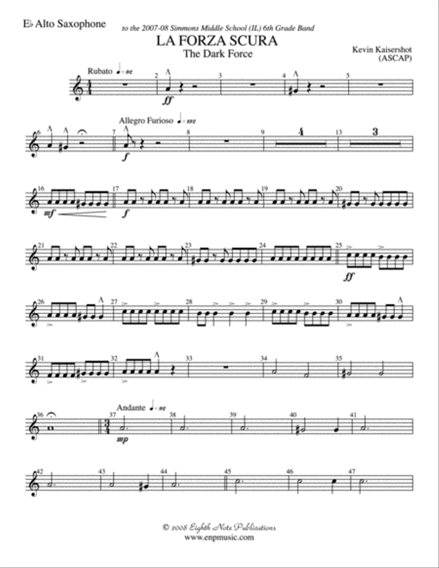 La Forza Scura (The Dark Force): E-flat Alto Saxophone Concert Band scores gallery preview page 1