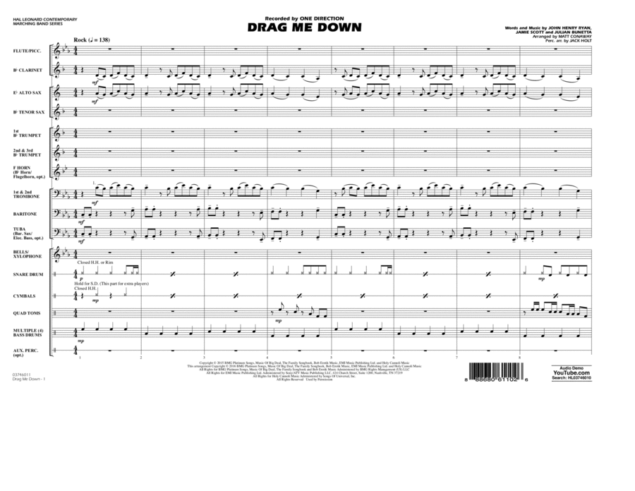 Drag Me Down - Conductor Score (Full Score) Marching Band scores gallery preview page 1