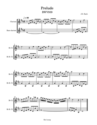 Prelude BWV 939 for clarinet and bass clarinet duet