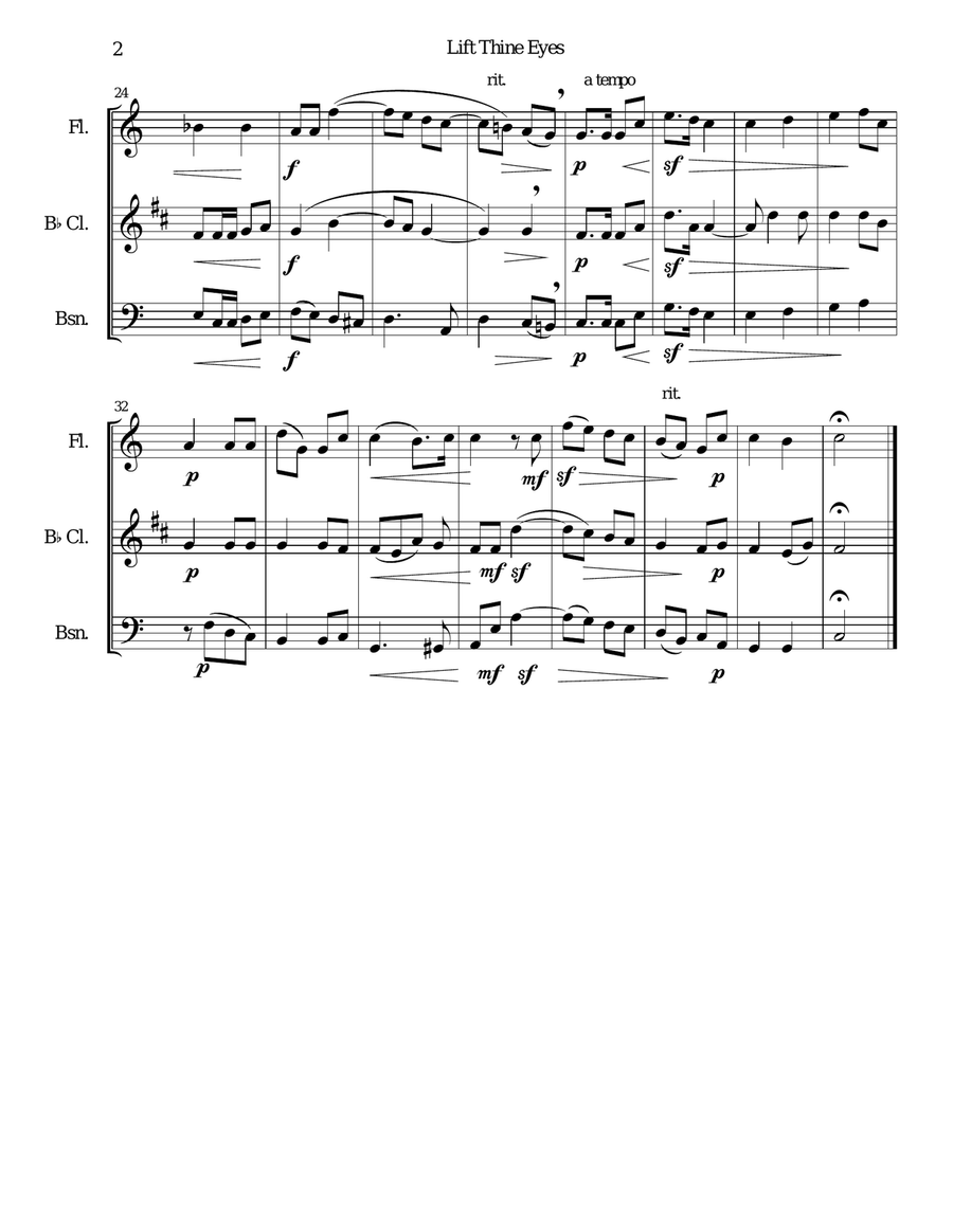 Lift thine eyes (from Elijah) for flute, clarinet and bassoon Lift thine eyes (from Elijah) for flute, clarinet and bassoon Woodwind Trio scores gallery preview page 2
