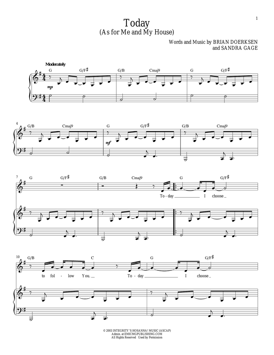 Today (As For Me And My House) Piano, Vocal scores gallery preview page 1