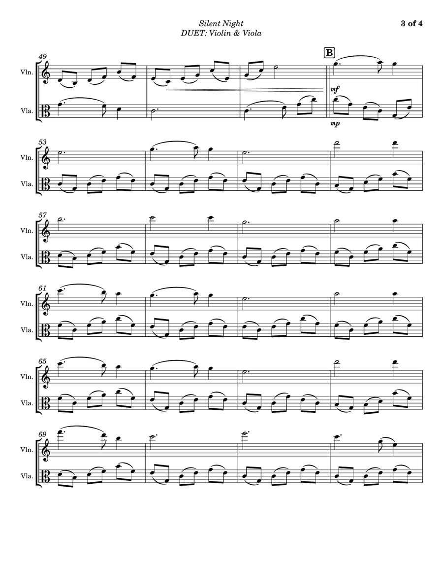 Silent Night - Duet for Violin & Viola String Duet scores gallery preview page 3