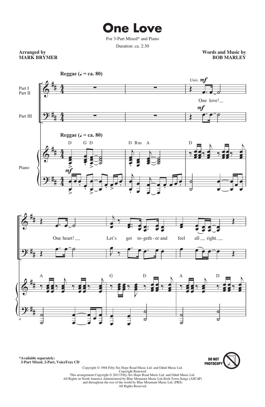 One Love (arr. Mark Brymer) 3-Part scores gallery preview page 1