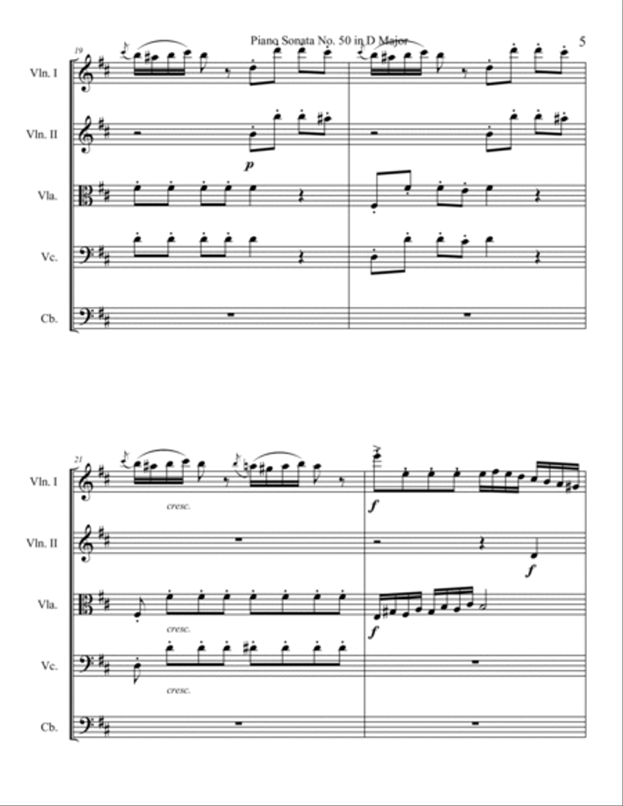 Piano Sonata in D major, Hob.XVI:37 String Orchestra scores gallery preview page 5