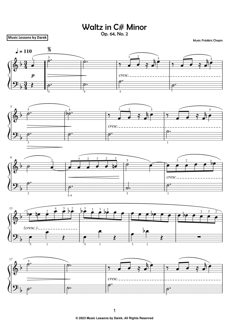 Waltz in C# Minor (EASY PIANO) Op. 64, No. 2 [Frédéric Chopin] Easy Piano scores gallery preview page 1