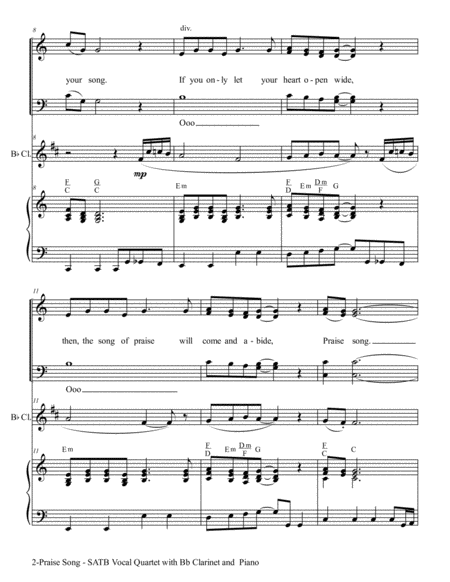 PRAISE SONG (SATB Vocal Quartet with Bb Clarinet & Piano) image number null