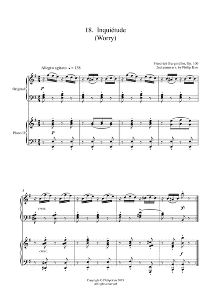 18. Inquiétude (Worry) 25 Progressive Studies Opus 100 for 2 pianos Friedrich Burgmüller