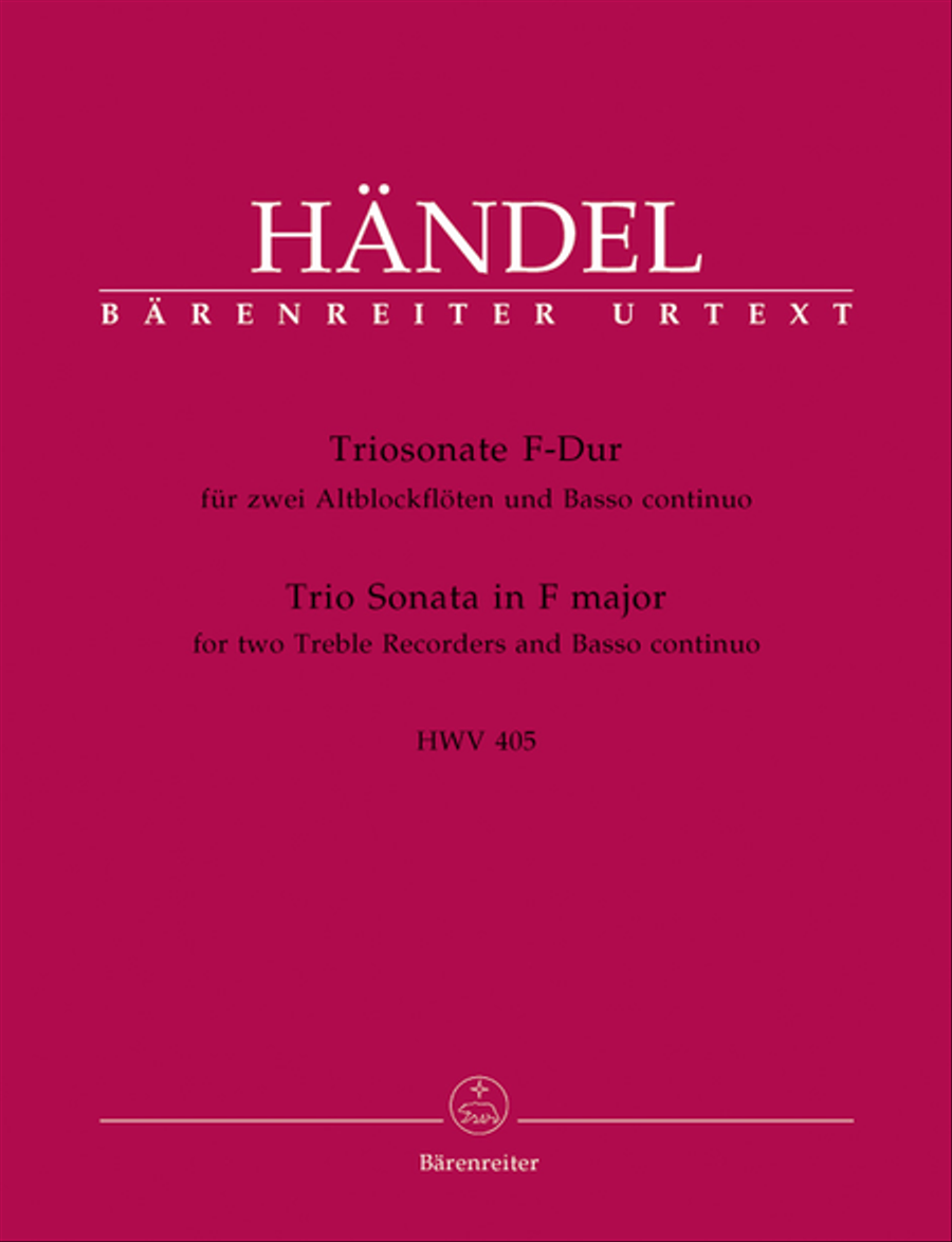 Triosonate for two Treble Recorders and Basso continuo F major HWV 405 Alto Recorder scores gallery preview page 1