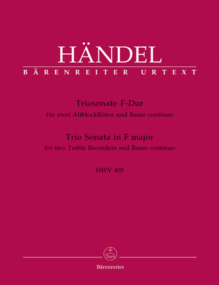 Book cover for Triosonate for two Treble Recorders and Basso continuo F major HWV 405