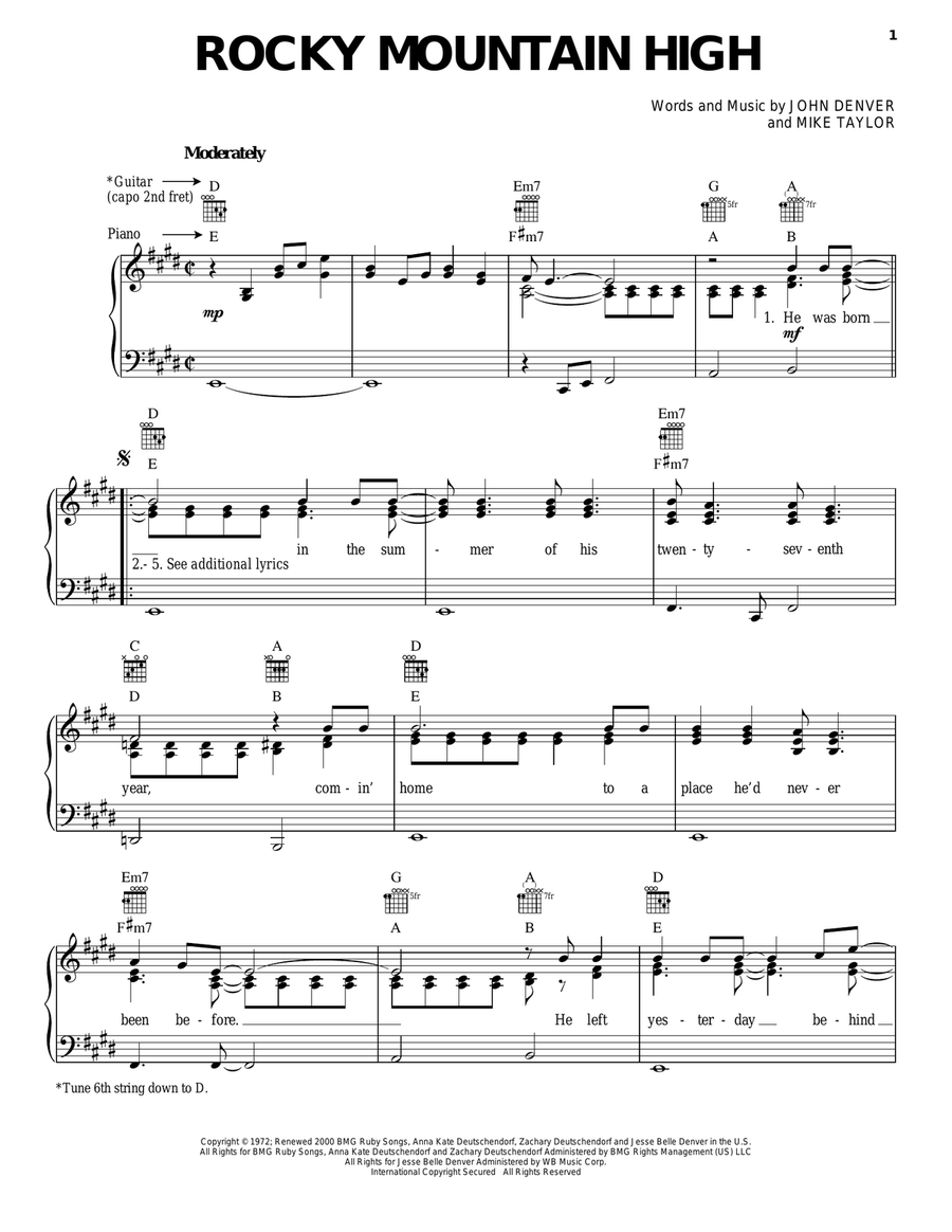 Rocky Mountain High Piano, Vocal, Guitar scores gallery preview page 1