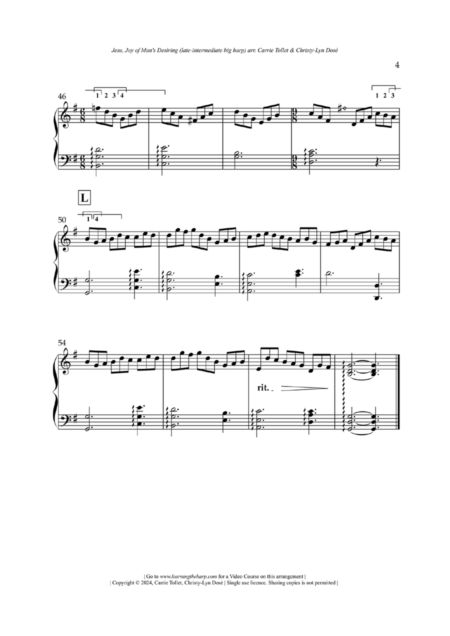 Jesu, Joy Of Man's Desiring - Late-Intermediate for Harp Celtic Harp scores gallery preview page 5