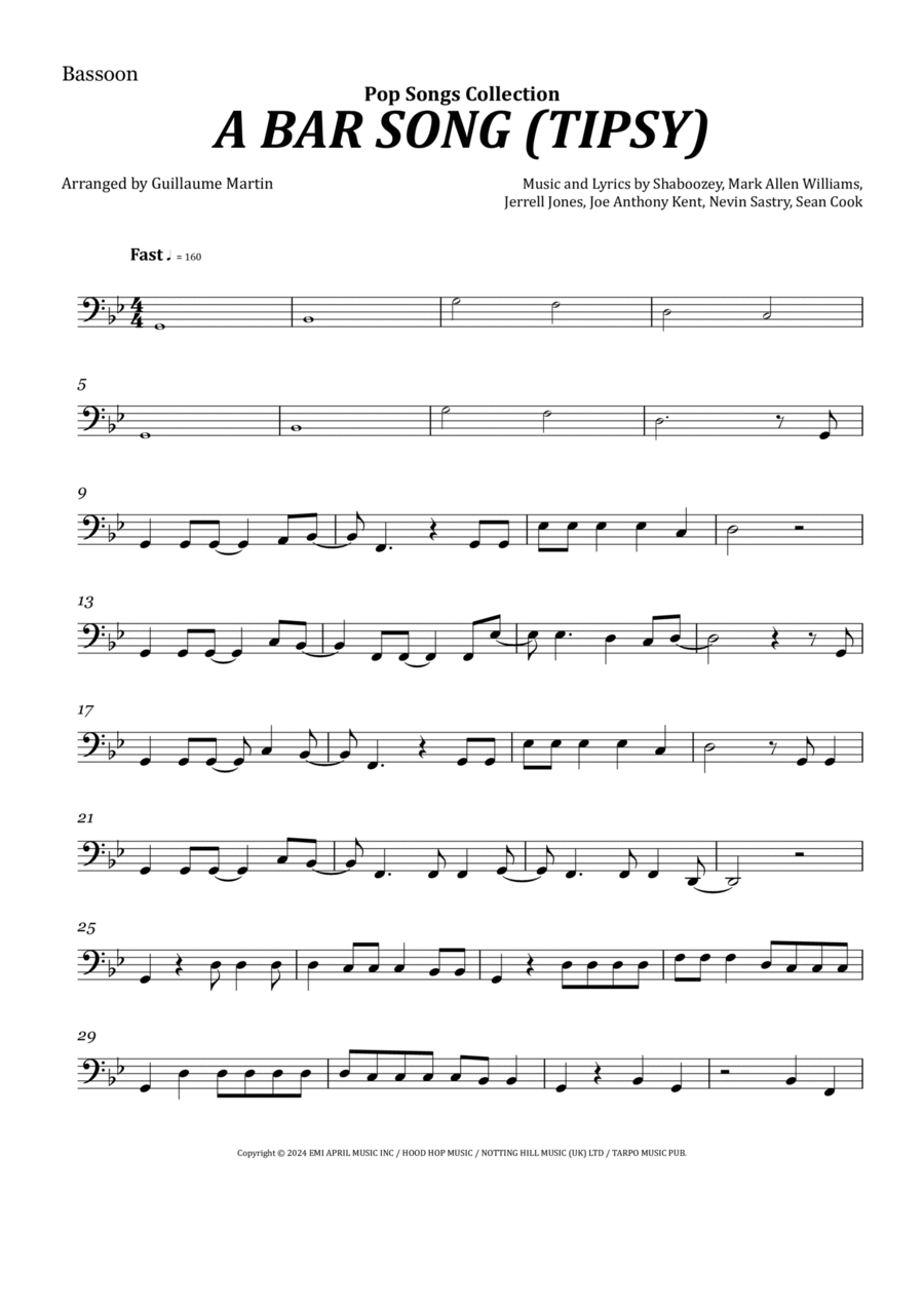 A Bar Song (Tipsy) A Bar Song (Tipsy) Bassoon Solo scores gallery preview page 1