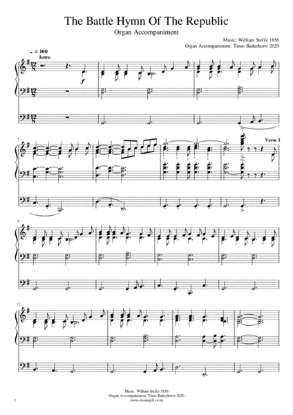 The Battle Hymn Of The Republic - Organ Accompaniment in G and A