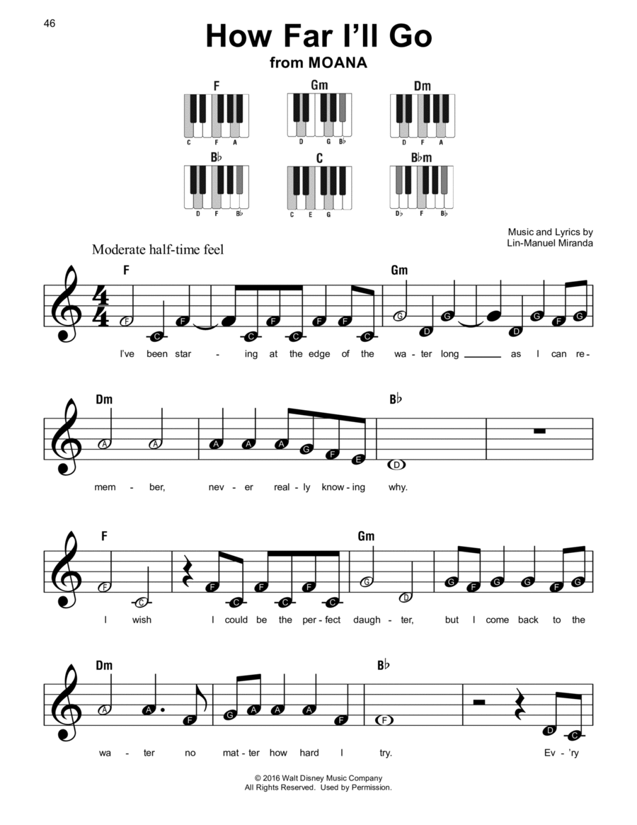 How Far I'll Go (from Moana) Easy Piano scores gallery preview page 1