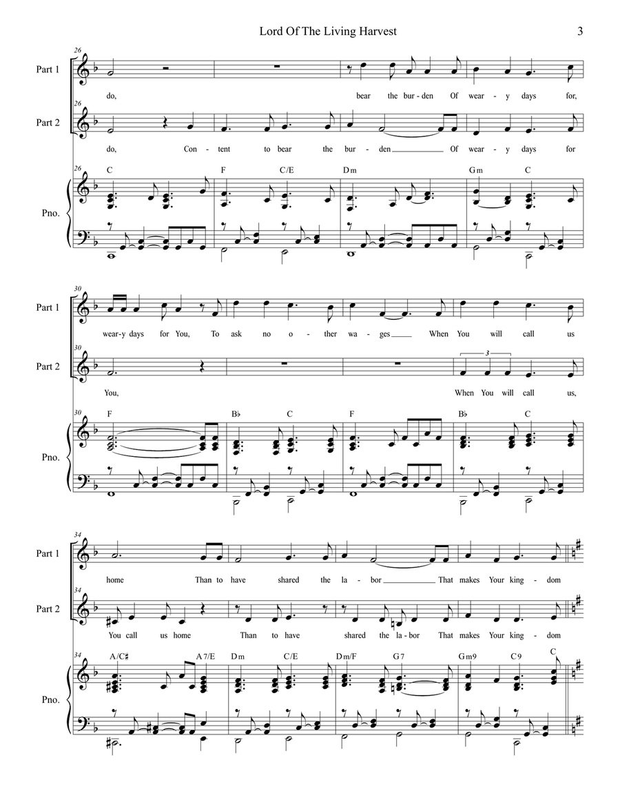Lord Of The Living Harvest (2-part choir) 2-Part scores gallery preview page 3